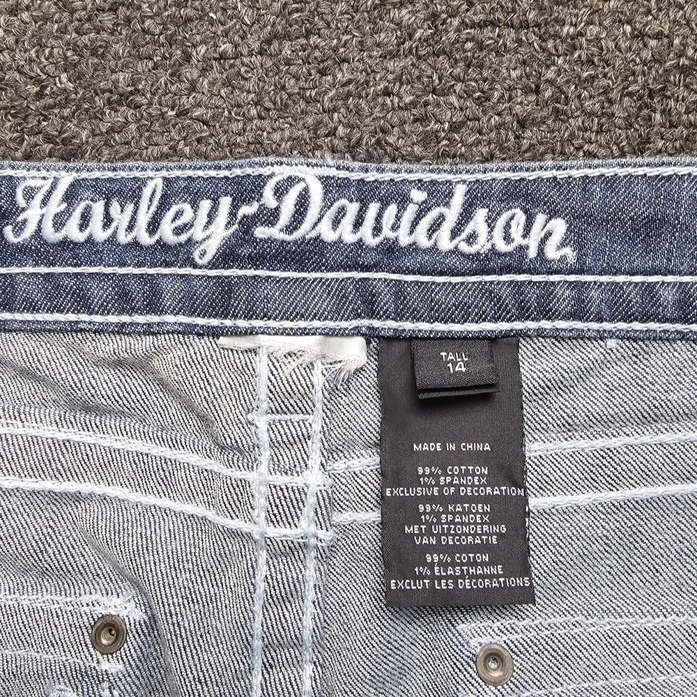 Y2K Harley Davidson Jeans Womens 14 Tall Boot Cut Embellished Medium Wash Flap - Picture 3 of 10